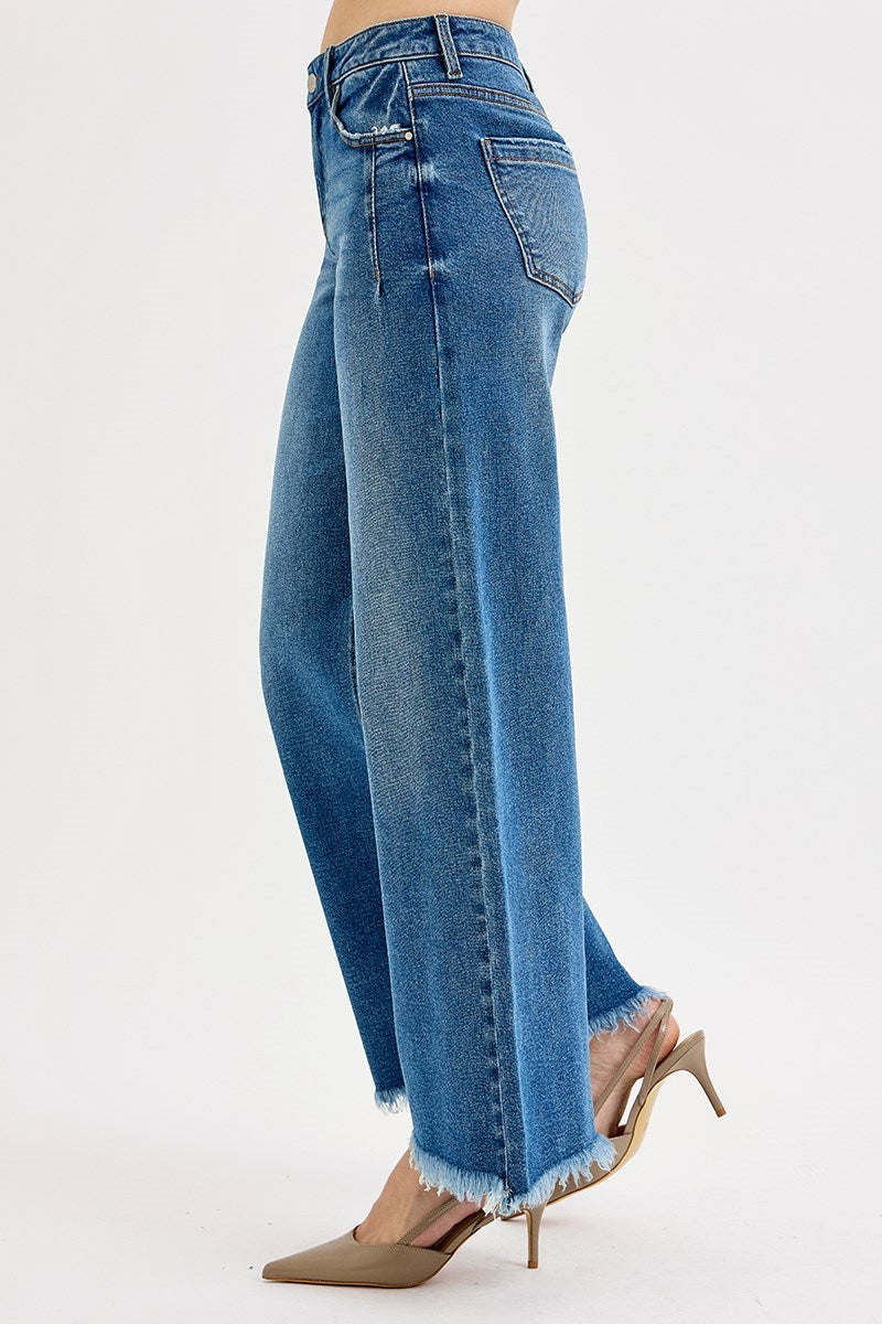 Maya Slouchy Wide Leg Fray Hem Risen Jeans