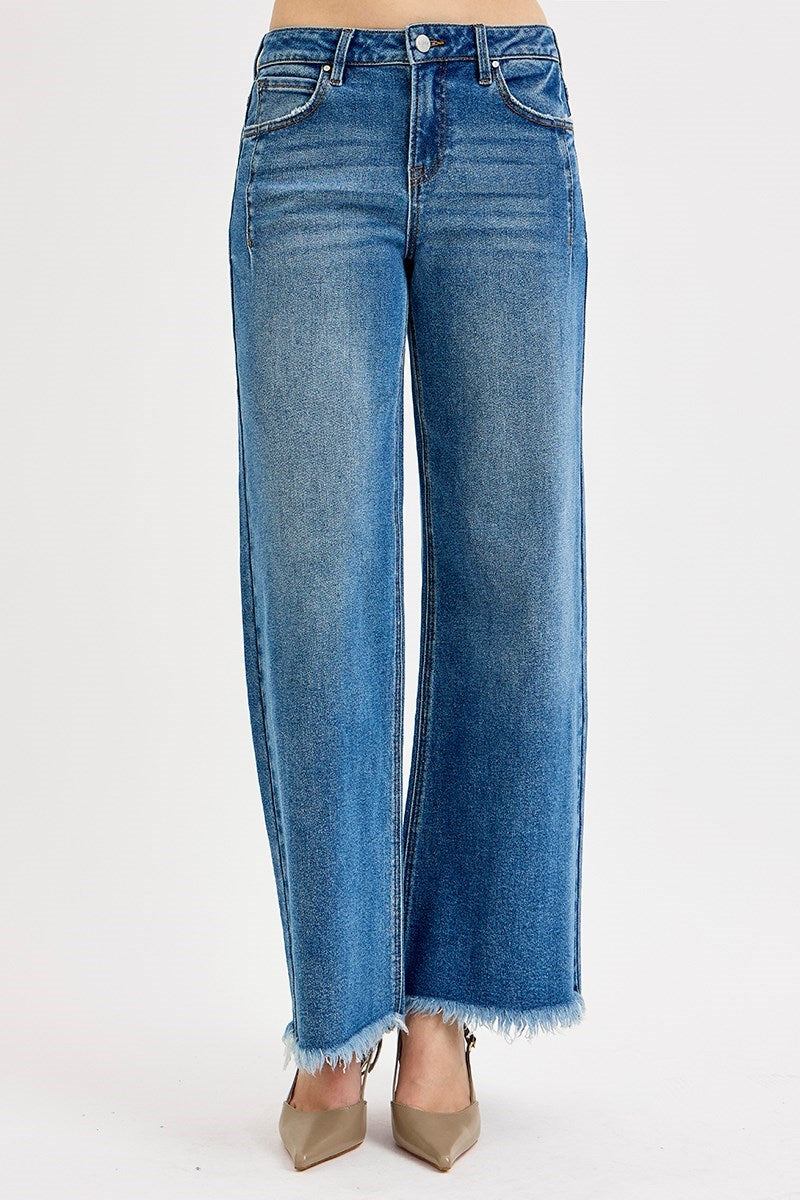 Maya Slouchy Wide Leg Fray Hem Risen Jeans