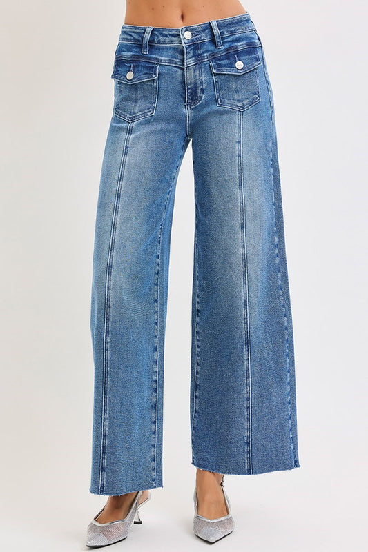 Sloane HR Front Patch Ankle Wide Jeans