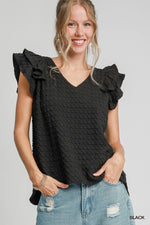 Checked Out Black Ruffle Sleeve