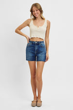 Kylie HR Raw Hem Side Slit Risen Shorts