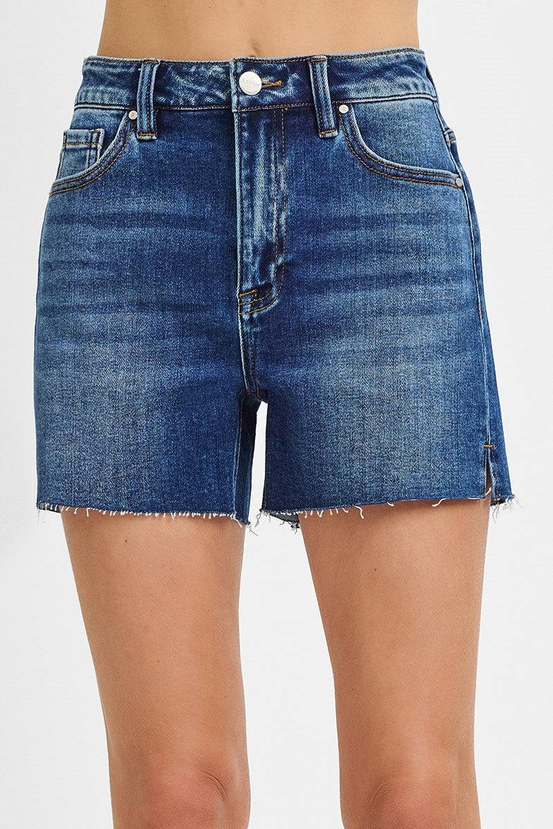 Kylie HR Raw Hem Side Slit Risen Shorts