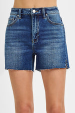 Kylie HR Raw Hem Side Slit Risen Shorts