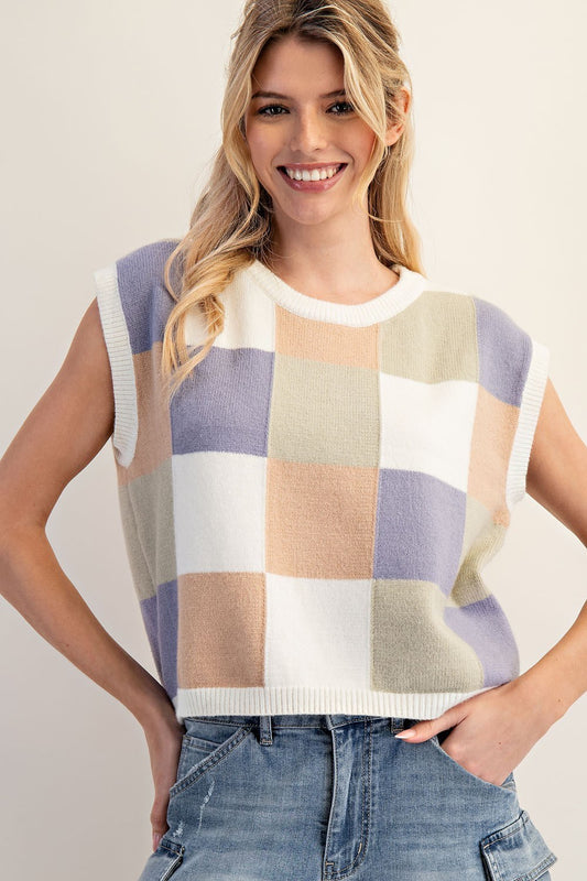 Checker Print Sleeveless Sweater Top - FINAL SALE