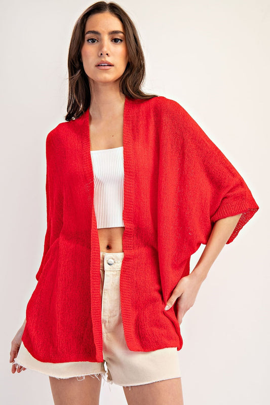 Red Dolman Short Sleeve Cardigan