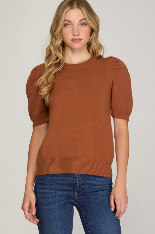 Cinnamon Puff Short Sleeve Sweater