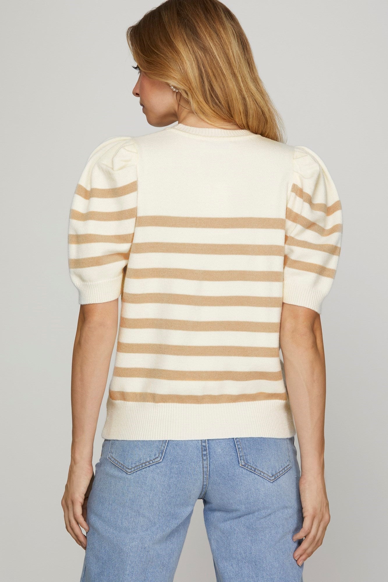 Puff Short Sleeve Striped Sweater Top