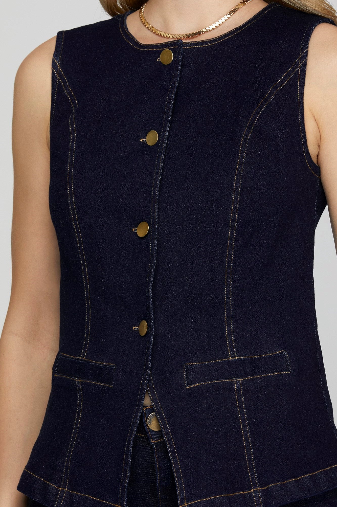 Stretched Denim Blazer Vest