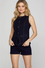 Stretched Denim Blazer Vest