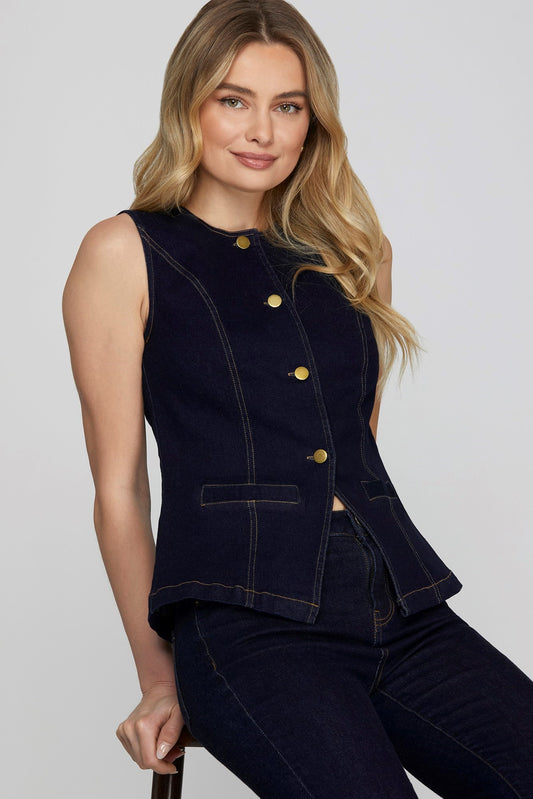 Stretched Denim Blazer Vest