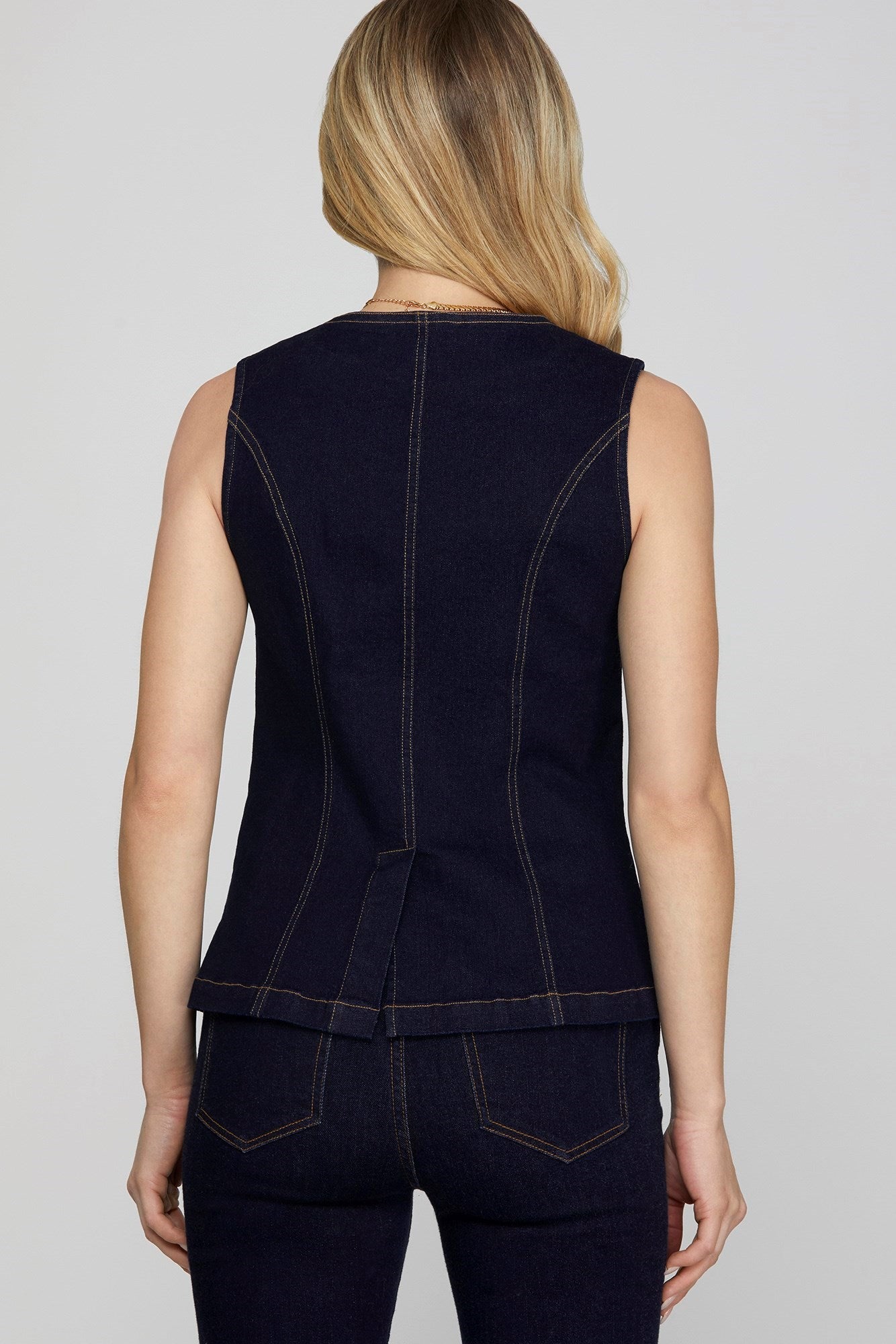 Stretched Denim Blazer Vest