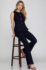 Stretched Denim Blazer Vest