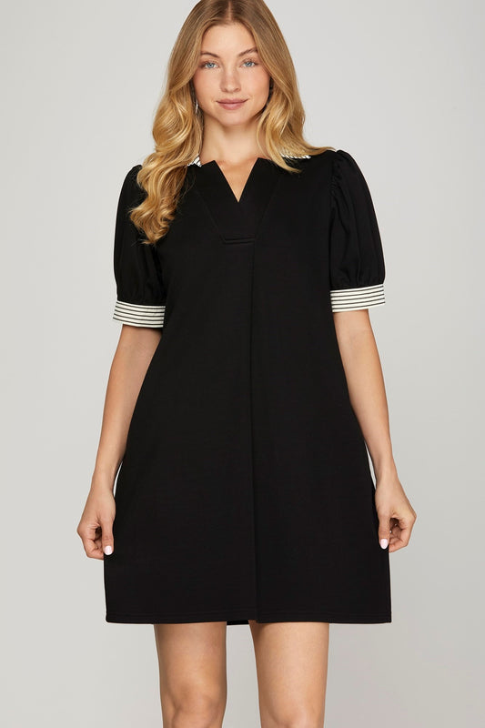 Black Stripe Collared Mini Dress