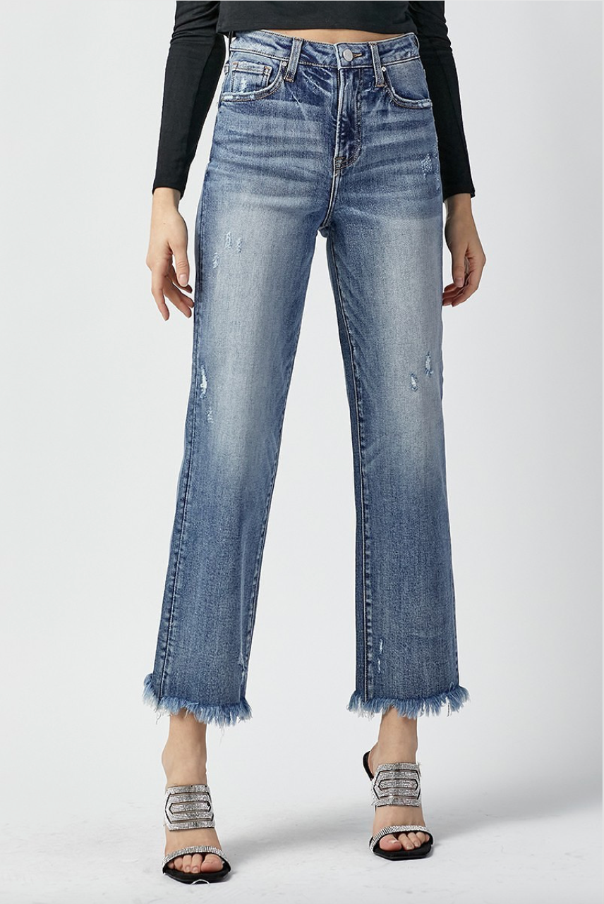 Dark High Rise Crop Straight Jean