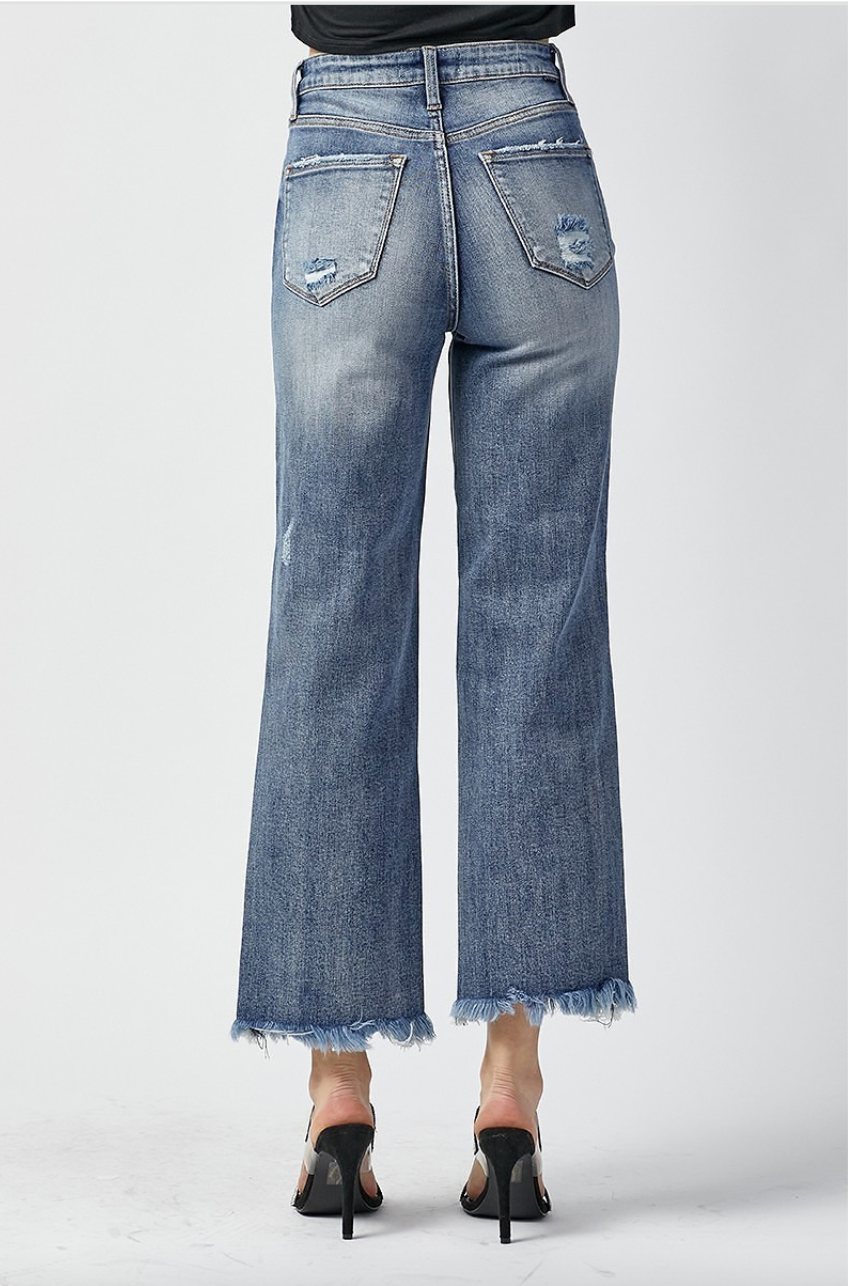 Dark High Rise Crop Straight Jean