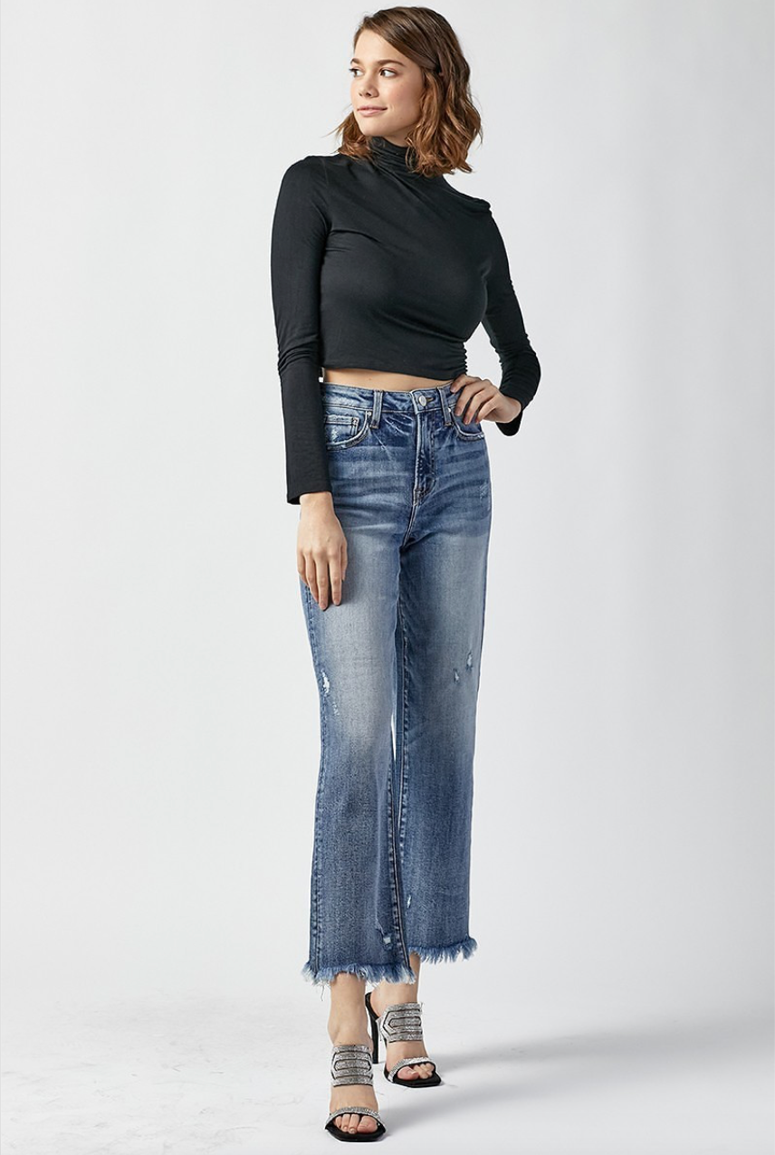 Dark High Rise Crop Straight Jean