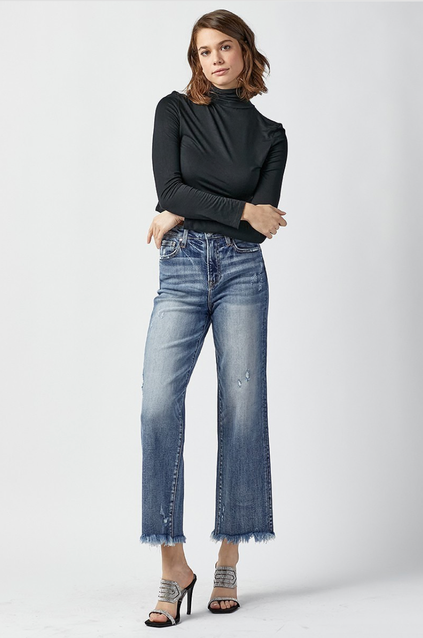 Dark High Rise Crop Straight Jean