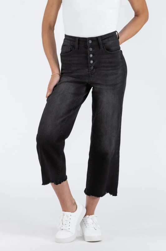 Destroy Raw Hem Crop Wide - Black