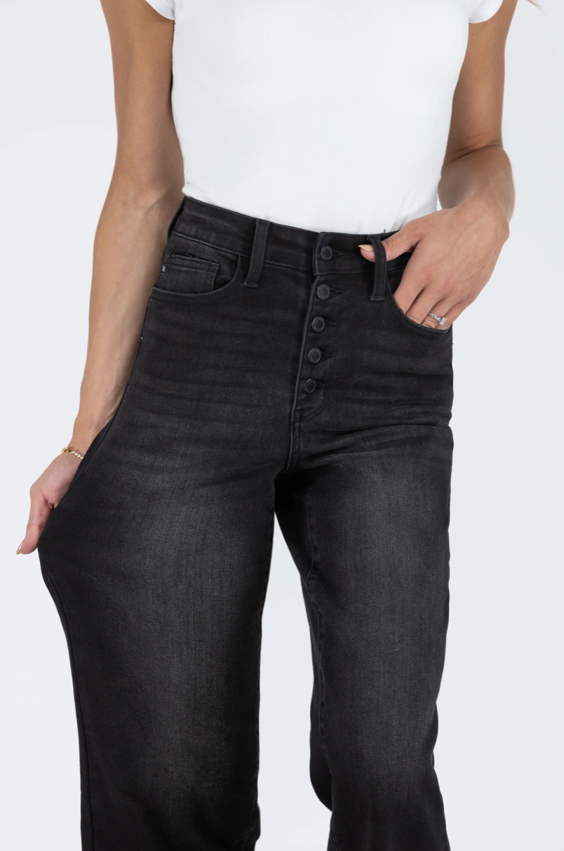 Destroy Raw Hem Crop Wide - Black