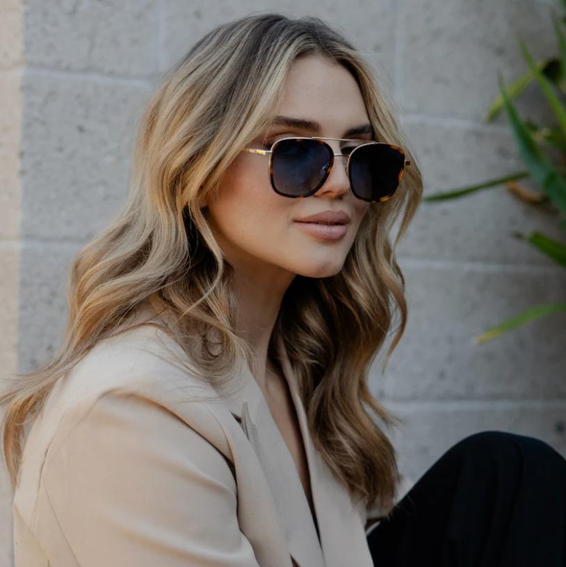 Gia Sunglasses: Brown Tortoise / Gradient Blue Lens