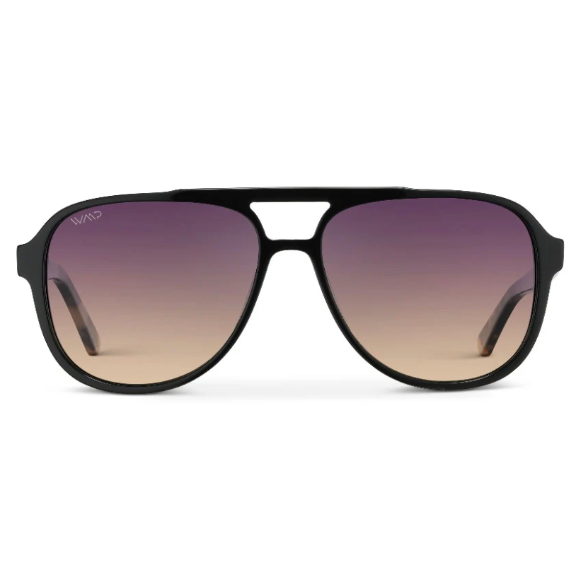 Indie - Aviator Polarized Sunglasses: Black Cream Tortoise / Gradient Sunset Lens