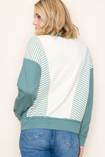 Stripe Color Blocked Terry Sweatshirt - Sage