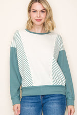 Stripe Color Blocked Terry Sweatshirt - Sage