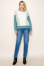 Stripe Color Blocked Terry Sweatshirt - Sage