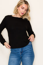 Waffle Basic Knit Long Sleeve - Black