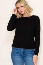 Waffle Basic Knit Long Sleeve - Black