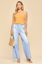 Embroidered Stitching Detail Sleeveless Top - Marigold