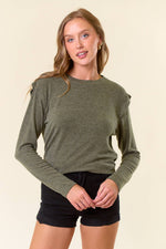 Soft Knit Banded Long Sleeve Top - OLIVE