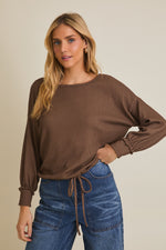 Long Sleeve Drawstring Top - Mocha