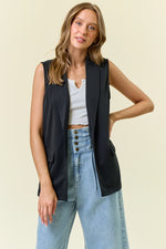 Black Shawl Neck Open Front Knit Vest Blazer
