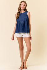 Tencel Chambray Shirred Swing Tank