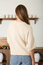Raw Edge Short Sleeve Knit Cardigan - Natural