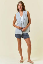 Heather Grey Stretch Knit Open Front Long Vest