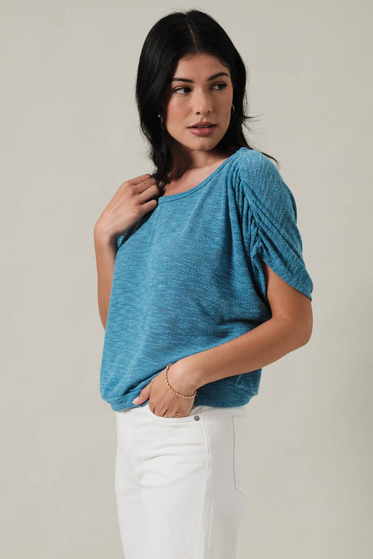 Boat Neck Half Sleeve Top - Teal