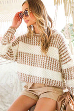 Crew Neck Color Blocked Knitted Sweater