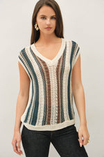 VERTICAL STRIPED HAND CRAFT CROCHET VEST