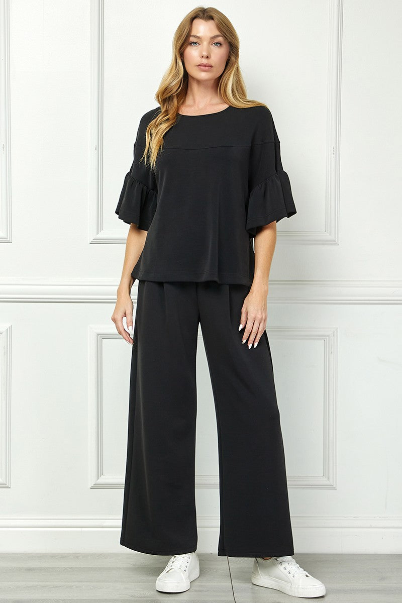 Wide-leg Pants With Drawstring Waist - Black
