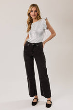 Boat Neck Ruffle Cap Sleeve Top - White/Black