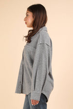 Oversized Cozy Button Down Shacket - Grey