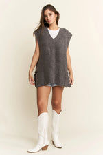Buckled Oversized Sweater Vest - Charcoal