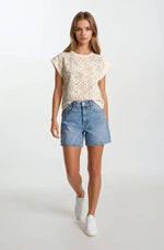 Floral Embroidery Print & Terry Mix Muscle Top