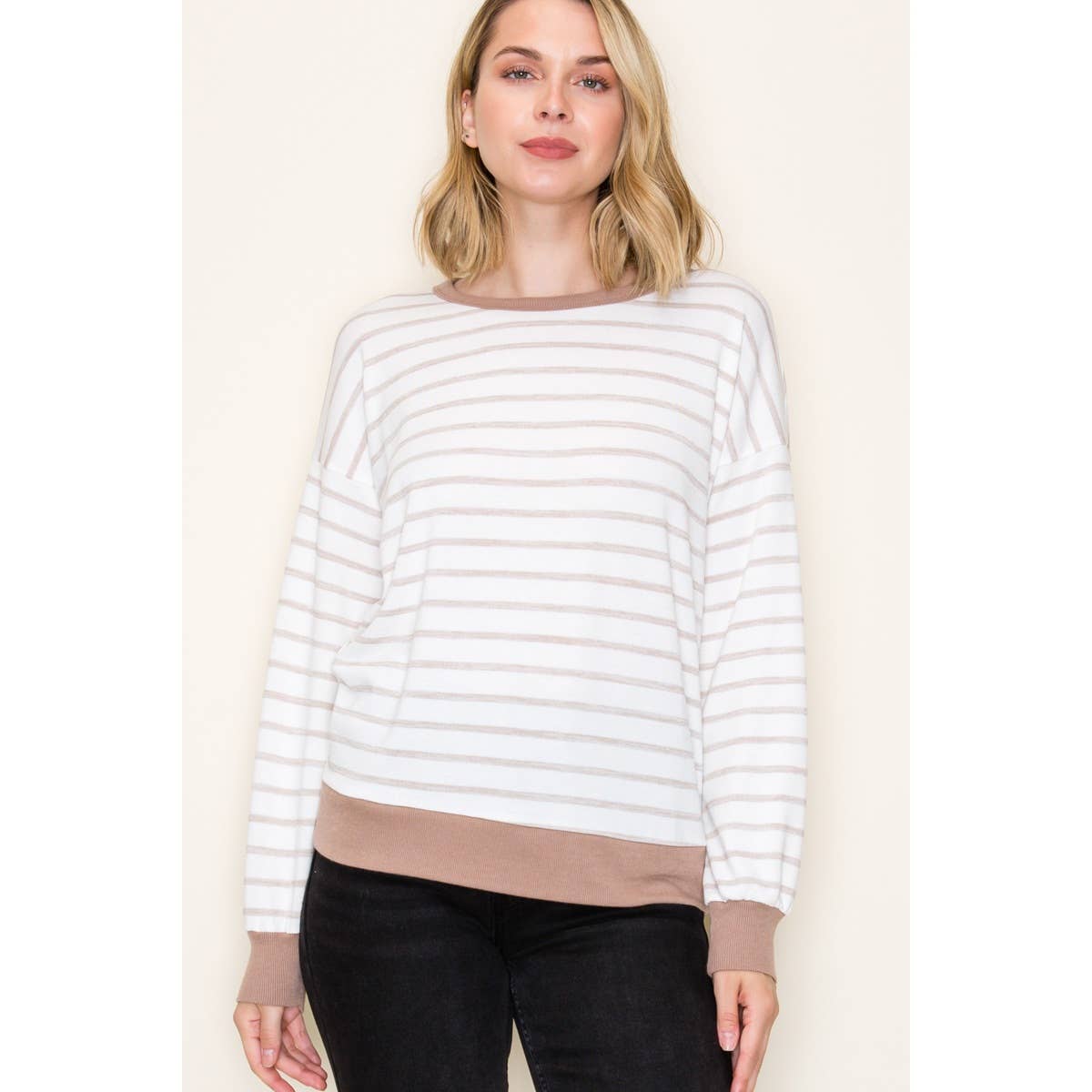 Striped Pullover Knit Top - Taupe