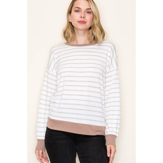 Striped Pullover Knit Top - Taupe