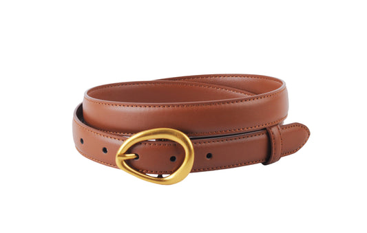 Tan Asymmetrical Buckle Napa Leather Belt