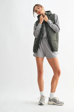 Longline High Neck Padded Vest - Olive
