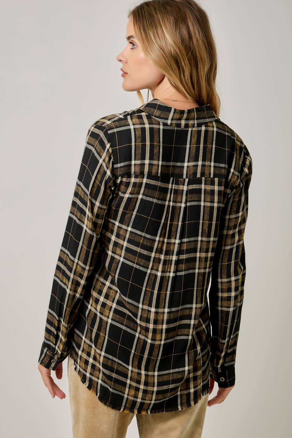 Washed Plaid Button Down Shirt: Washed Black